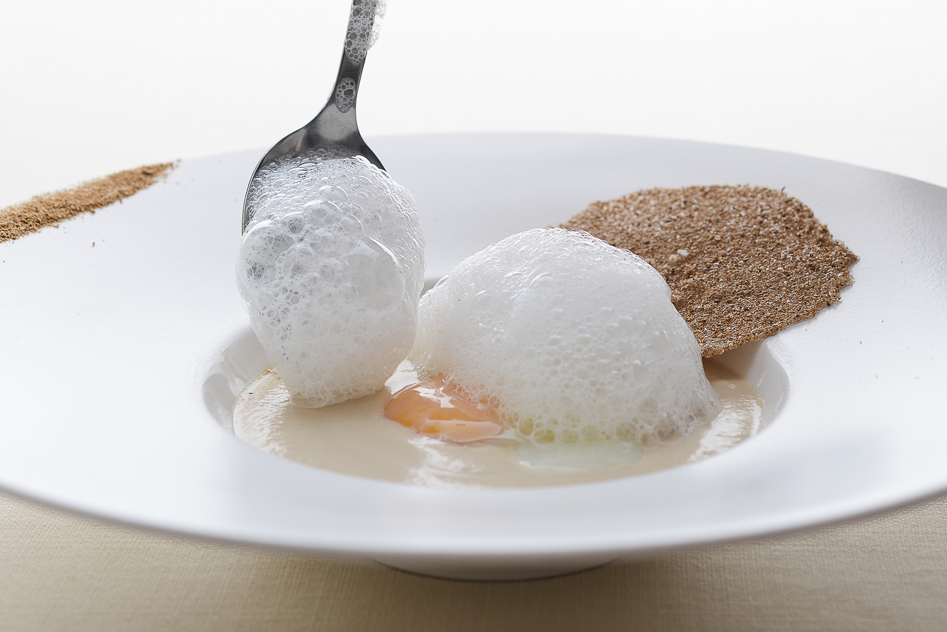 Recette de cappuccino de champignons, oeufs cuits à 63°C 