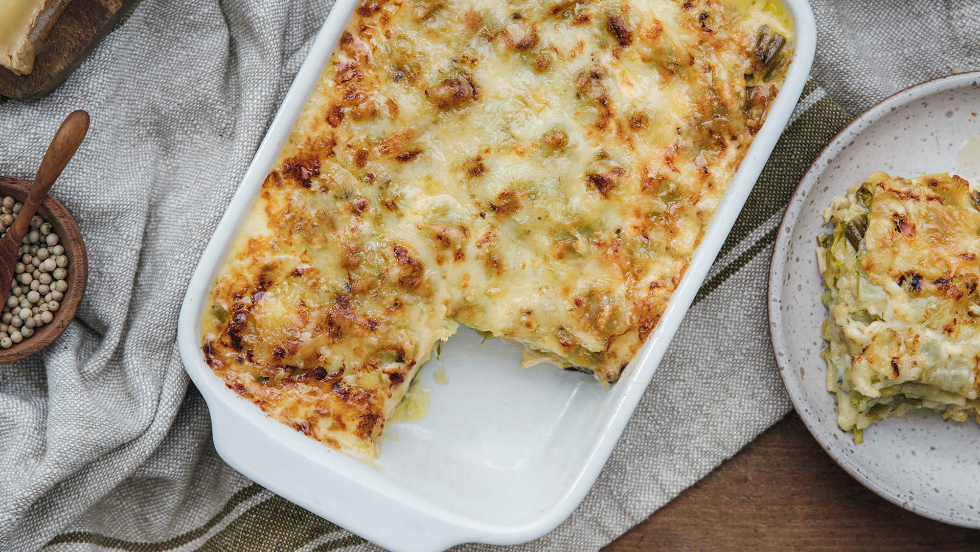Gratin de ravioles aux poireaux et au Beaufort - recette Sherpa