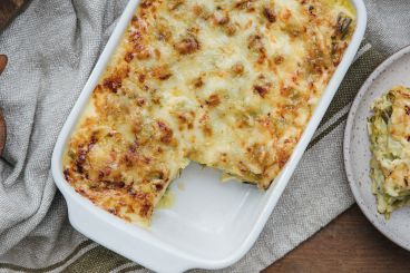 Gratin de ravioles aux poireaux et au Beaufort - recette Sherpa